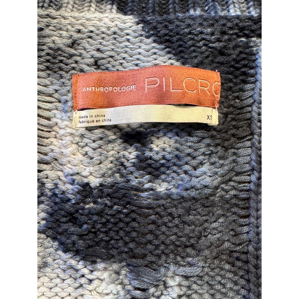 PILCRO ANTHROPOLOGIE Tie Dye Cable Knit V Neck Sweater‎ XS Oversized Hi Low Cozy - Picture 2 of 9
